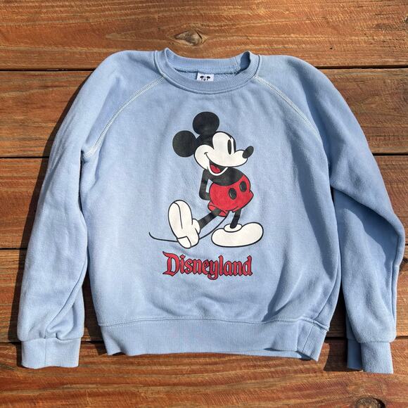 Vintage 90s Disneyland Mickey Mouse Sweatshirt Light Blue Kids M Retro Disney - Picture 1 of 8